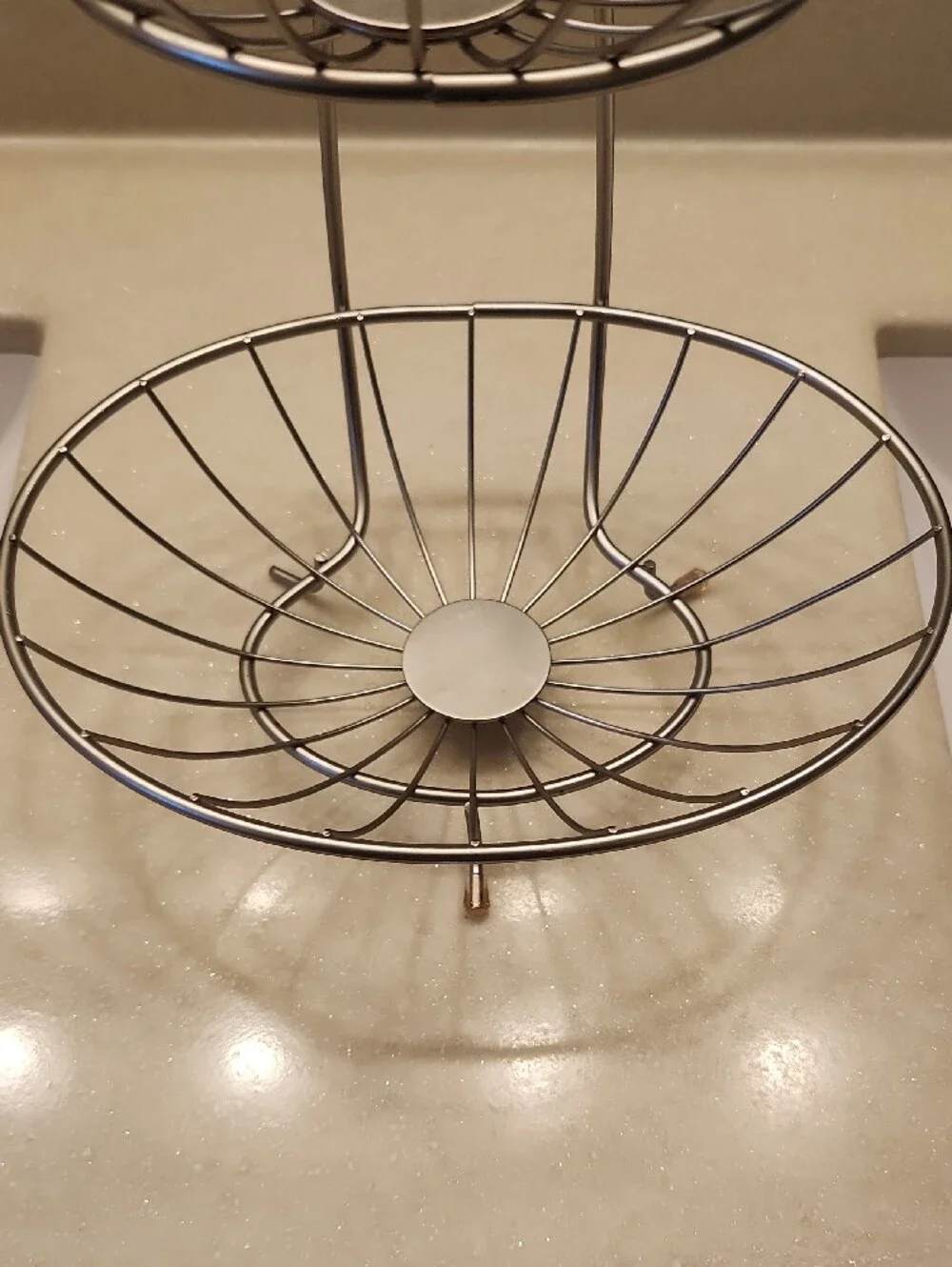 Two-Tier Metal Fruit Basket Stand- Silver-tone